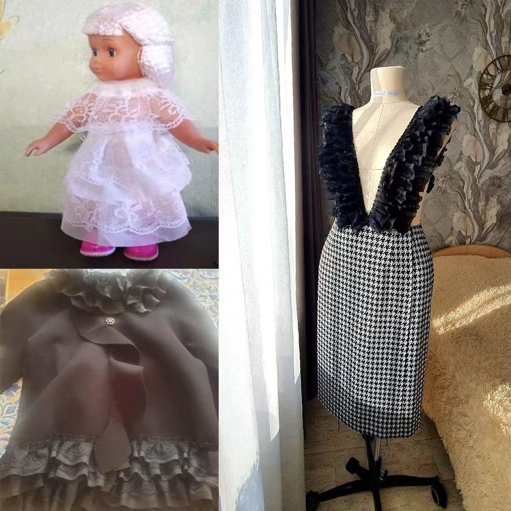 13cm Wide Chiffon Mesh Fabric 3D Pleated Three Layers Chiffon Lace Edge Embroidered Tulle Lace Fabric