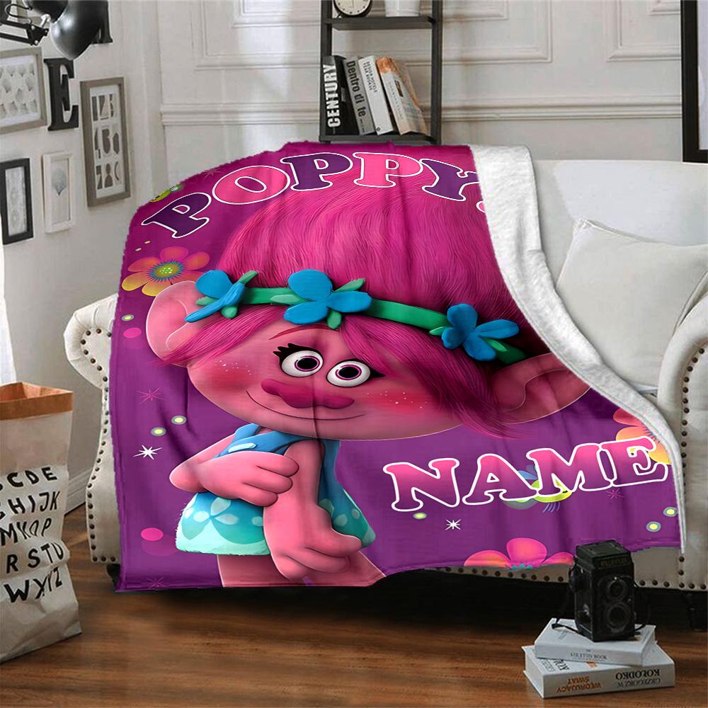 Customizable Trolls3 Throw Blanket – Personalized Name, All-Season Cozy Snug Blanket, Machine Washable, Personalized Blanket
