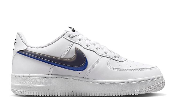 Nike Air Force 1 Low Impact Next Nature Double Swoosh White Black Blue GS FD0688-100