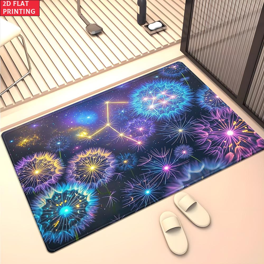 Psychedelic Galaxy Floral Mandala Rug, Colorful Boho Space Carpet for Living Room Gaming Room, Non-slip Decorative Floor Mat