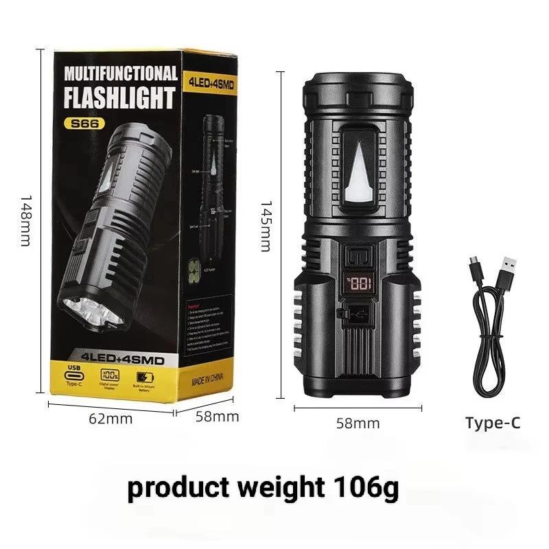 1PC Rechargeable LED Flashlight Bright Spotlight, 4 Modes, Built-in Battery, Waterproof Torch Light for Home Outdoor Emergency