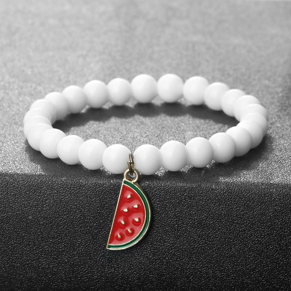 One Piece Watermelon Charm Bracelet Women Men Boho Fruit Bracelet Natural Stone Elastic Bracelet Girls Summer Jewelry Gift