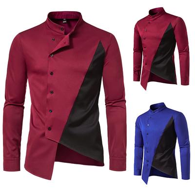 Herenoverhemd Mode Herenoverhemd Casual Nieuw Retro Onregelmatig Kleurblokkerend Overhemd met Lange Mouwen