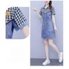 Plus Size Women Summer Fashion Denim Dress Casual Washed Patchwork Design Fat Ladies Clothing