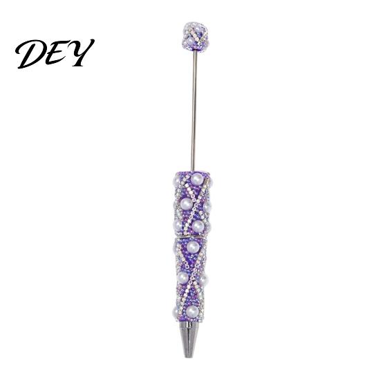 Creative Gift for Women DIY Beadable Pen, Bling Rhinestones And Faux Pearls Beaded Office Desk Accessories Black Ink Ballpoint Pen School Supplies