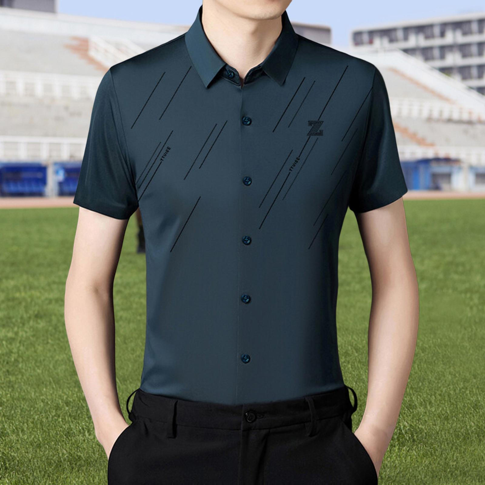 

Men Classic Short Sleeve Breathable Shirt Summer Quick Drying Business Casual top M темно-зелений колір