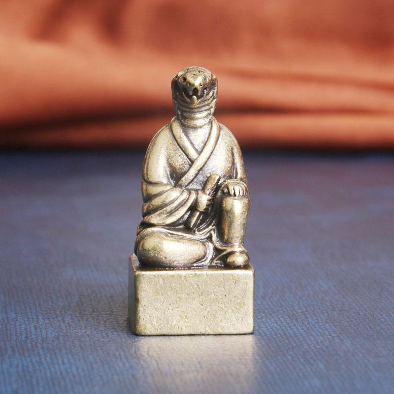 Brass Zodiac Guardian God Desktop Ornament Wealth Attraction Copper Seal Study Room Decoration Old Copperware Wholesale