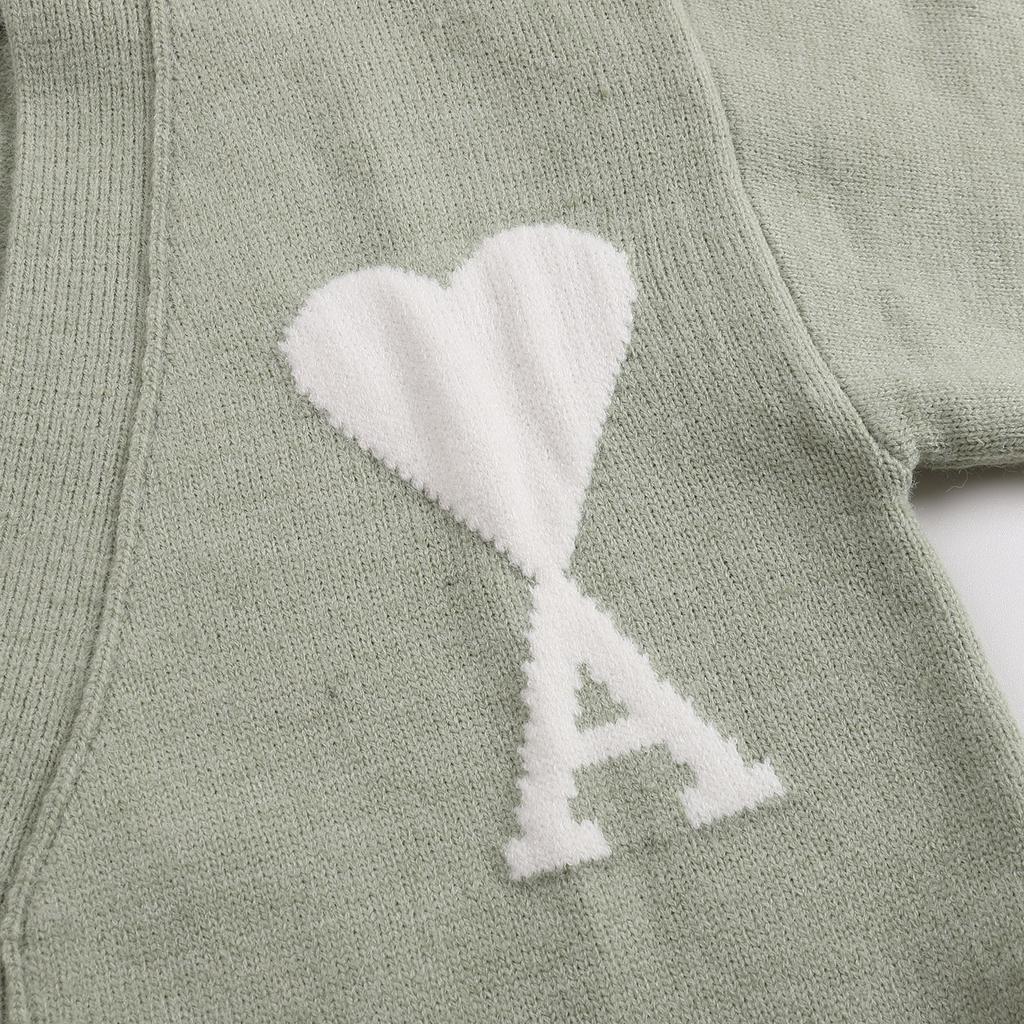AMI 2025 Classic Couple's Embroidered White Heart Cardigan Wool Sweater