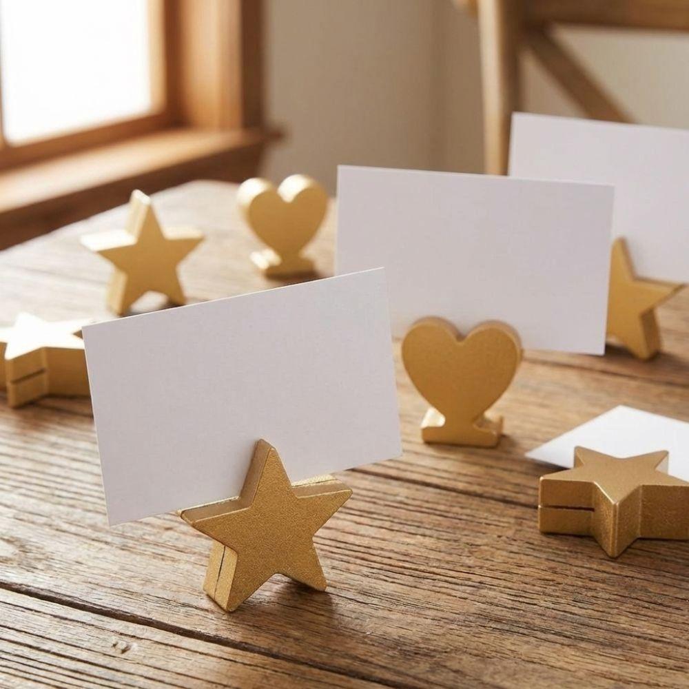 12PCS Star Heart Shaped Table Number Cards Stands Gold Name Card Clips Reception