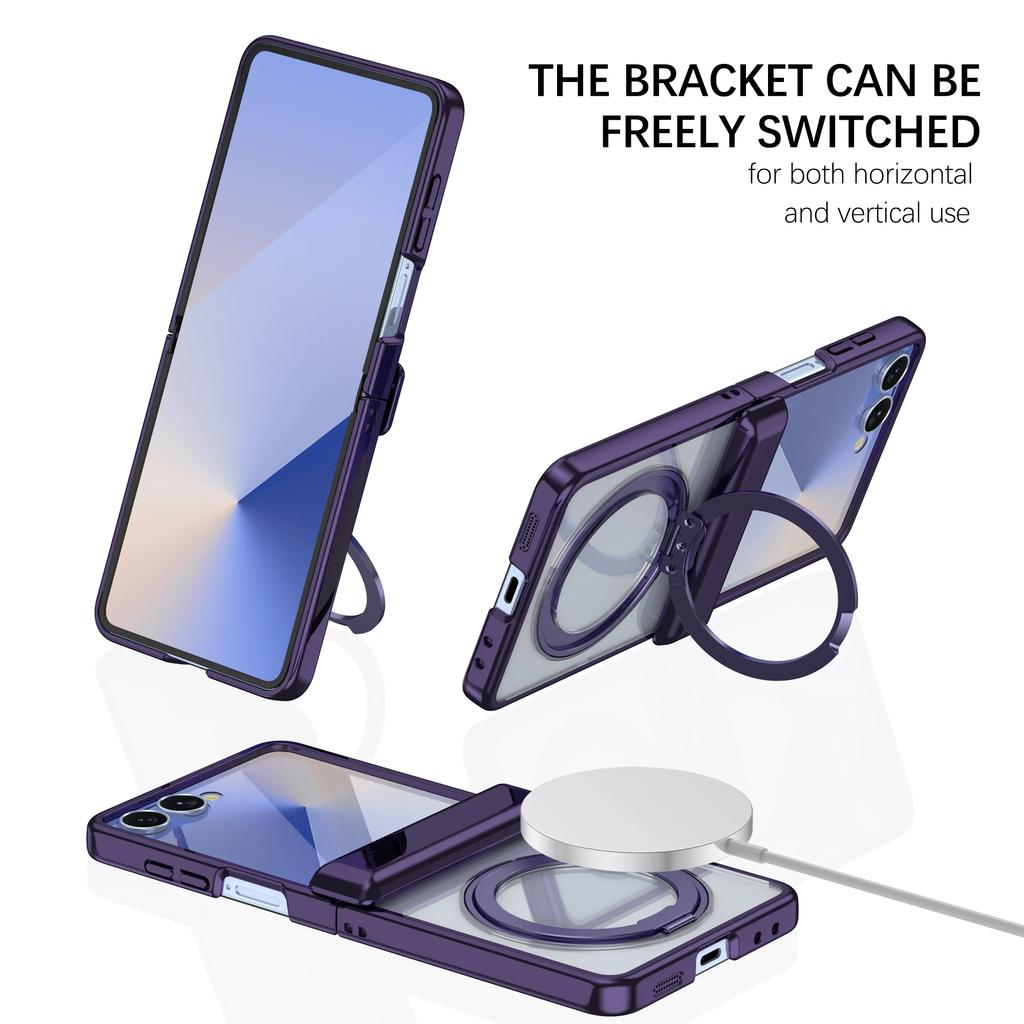 360 Rotating Bracket Phone Case for Samsung Galaxy Z Flip 7 6 5 Flip7 Flip6 Flip5 Electroplated Magnetic Hinge Protective Cover