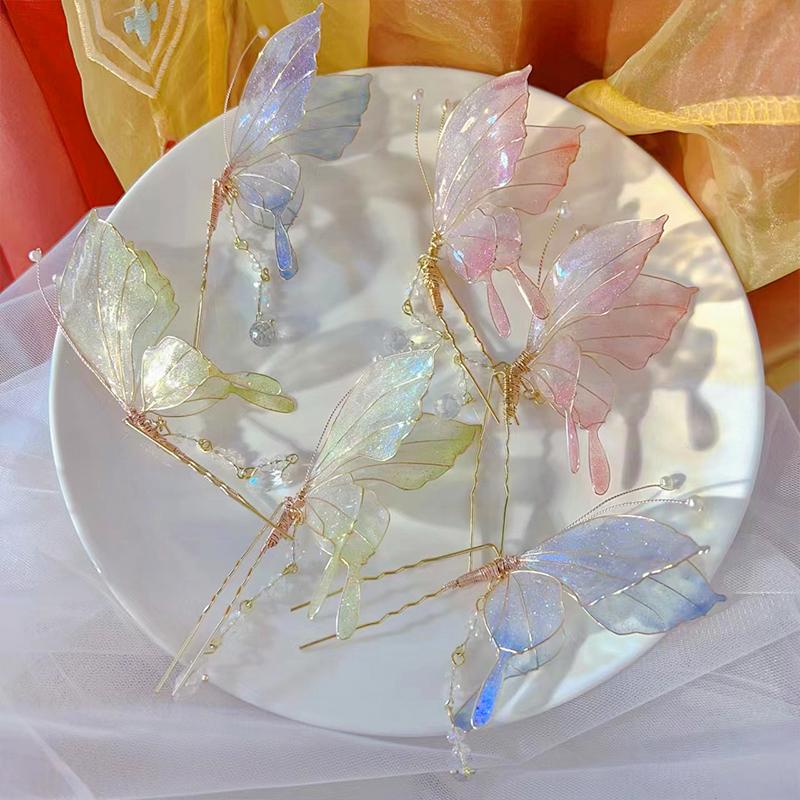 1 szt. Elegancka spinka do włosów w kształcie motyla w stylu Hanfu, retro, płynący dodatek do włosów, starożytna wróżka, retro spinka do włosów, antyczna