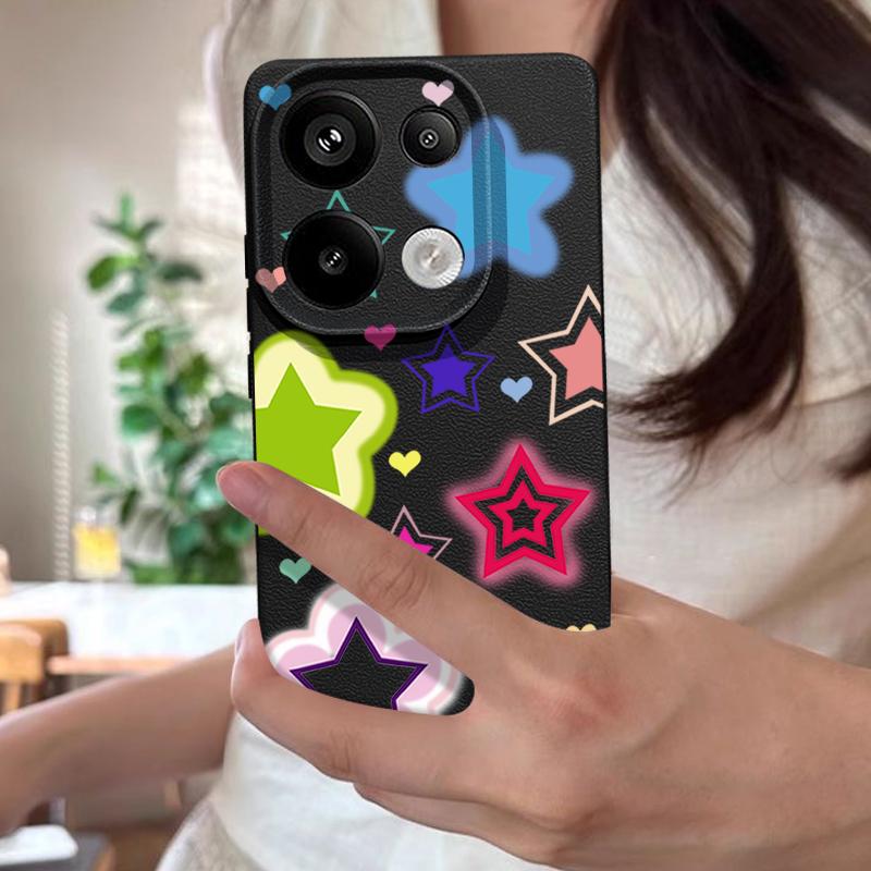 Blended Colorful Stars Pattern Case Xiaomi 14T 13T 11T Pro Leather Texture Silicone Cover Funda For Redmi Note 14 13 Pro 4G 5G 12 11