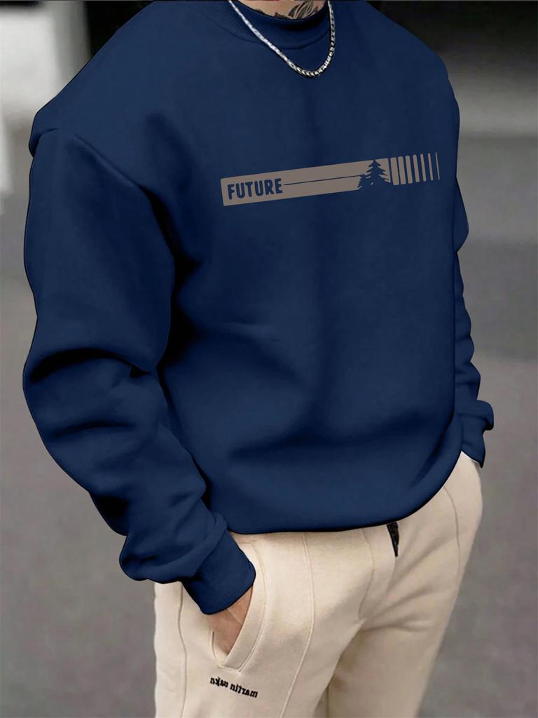 Casual Loose Futune Letter Graphic Printed Men's Autumn and Winter Fashionable Long Sleeved Round Neck Sweatshirt