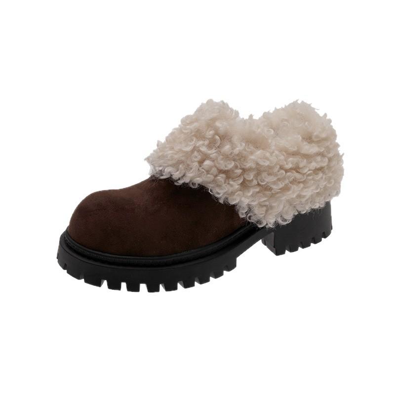 Niche retro platform snow boots women's new winter plush warm fluffy cotton shoes