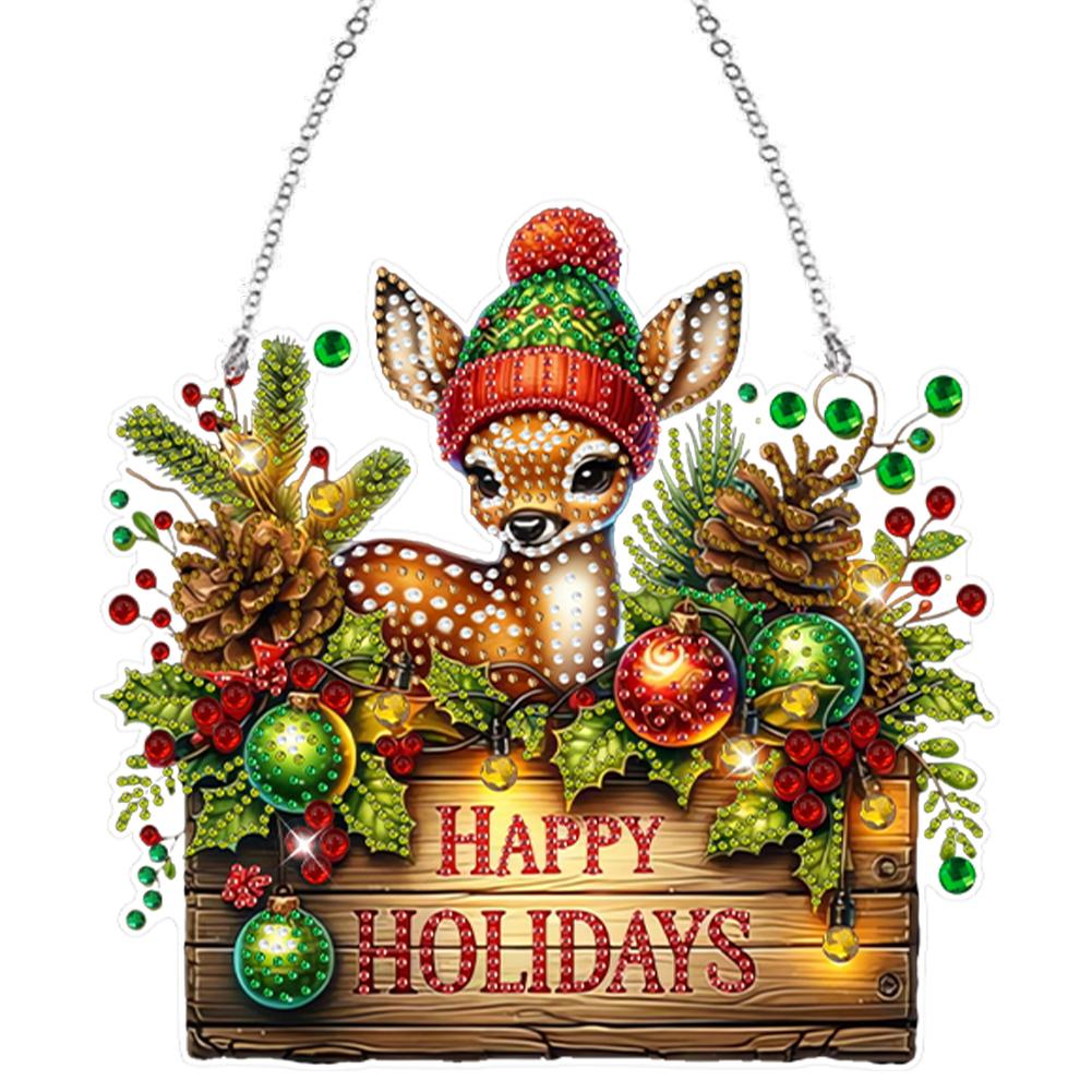 Wooden Special Shaped Christmas Theme 5D DIY Diamond Art Hanging Decorations Rhinestone Diamond Art Window Pendants Home Decor