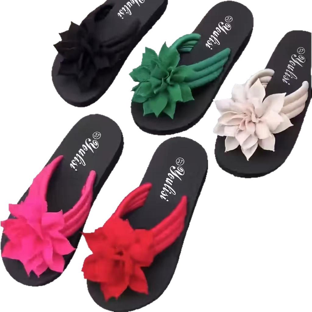 Zapatos de Mujer de Moda Talla Grande Pantuflas Mujer Verano Chanclas Bajas Chanclas de Goma Flor 2025 Hawaianas Planas Roma Tela Floral Tacones de Pezuña