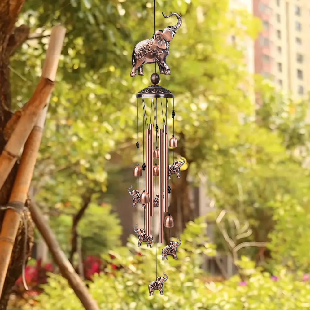 Elephant Memorial Wind Chimes Hummingbird Angel Decorative Wind Chimes with 4 Aluminum Tubes S Hook for Indoor and Outdoor Decor