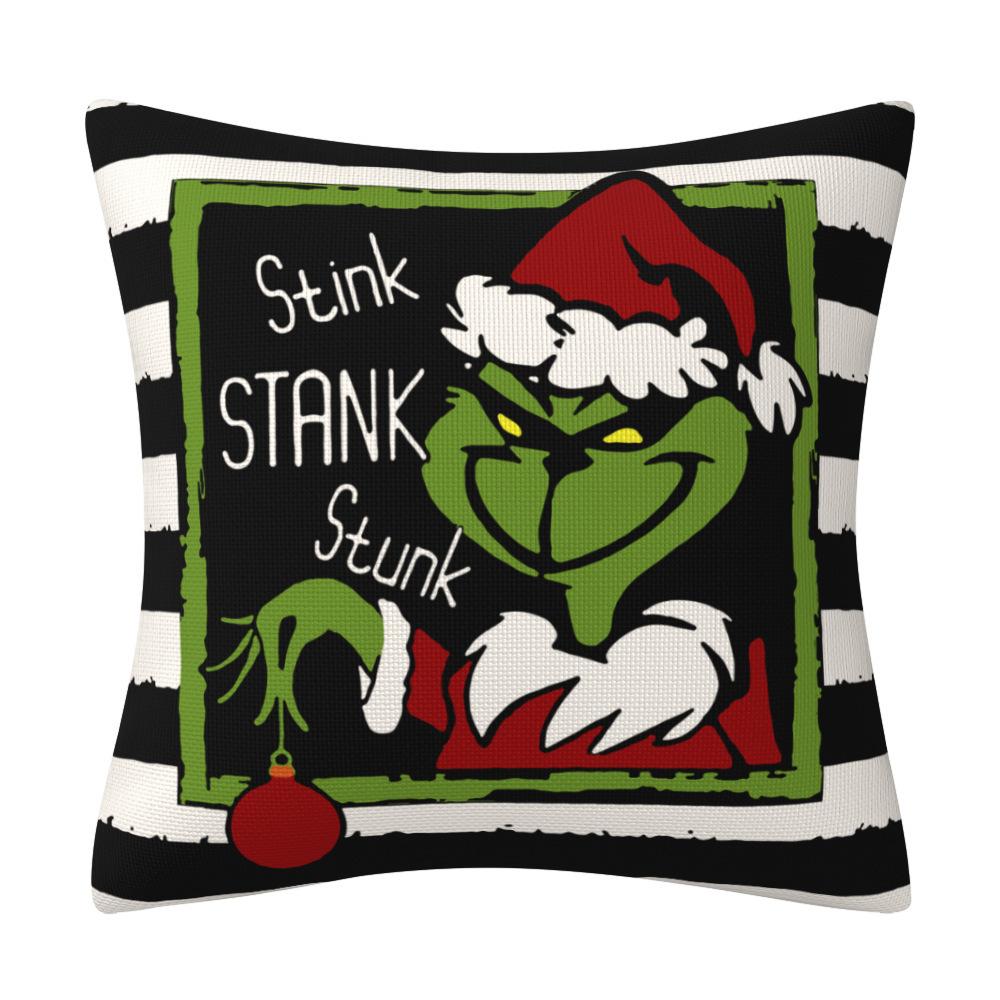 Grinch Cartoon Druck Weihnachts-Kissenbezug Haushaltswaren Kissen Sofa Kissenbezug