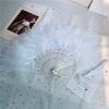 White Feather Fan, Trendy Retro-Style Fan Paired with Cheongsam for Dance and Runway Shows, Fairy-Like Palace-Style Folding Fan for Girls