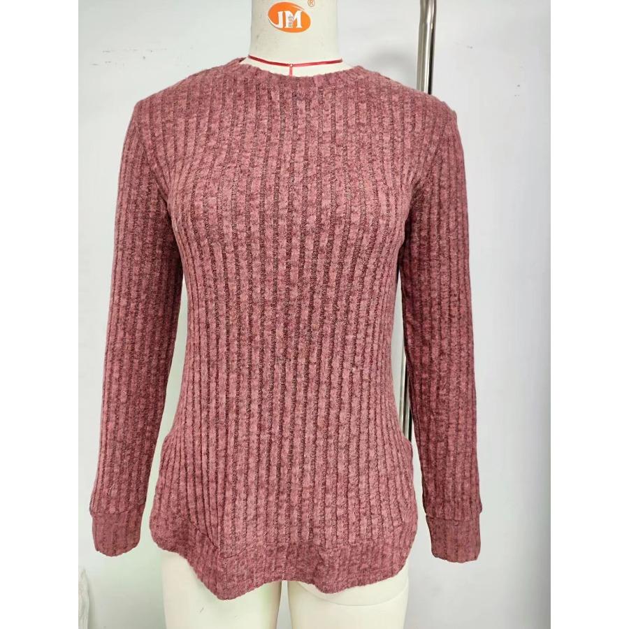 Autumn Winter Top for Women Solid Round Neck Long Sleeve Matte Loose T-shirt