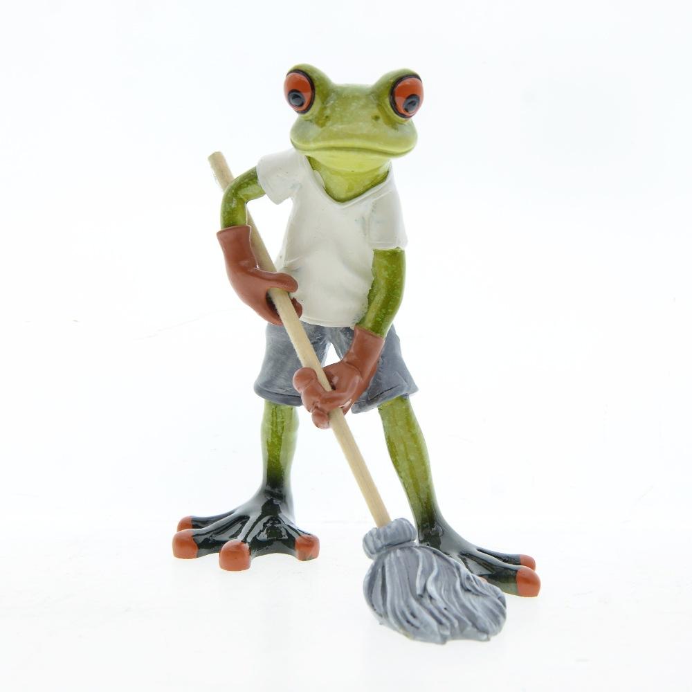 Cute Cartoon Frog Statue Mopping The Floor Frog Figurines Tabletop Ornament Personalized Home Office Animal Model Decoration
