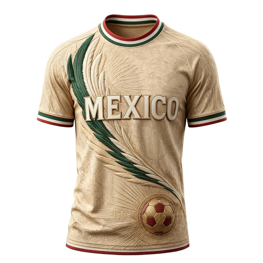Men's Casual Round Neck Short Sleeve T-Shirt Lightweight Breathable Soccer Print with Mexico Graphic