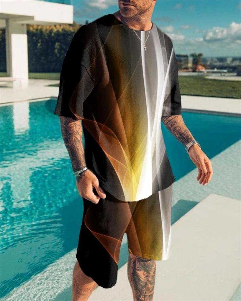 Set T-shirt E Pantaloncini Con Stampa E Profili In Contrasto - Foto 9