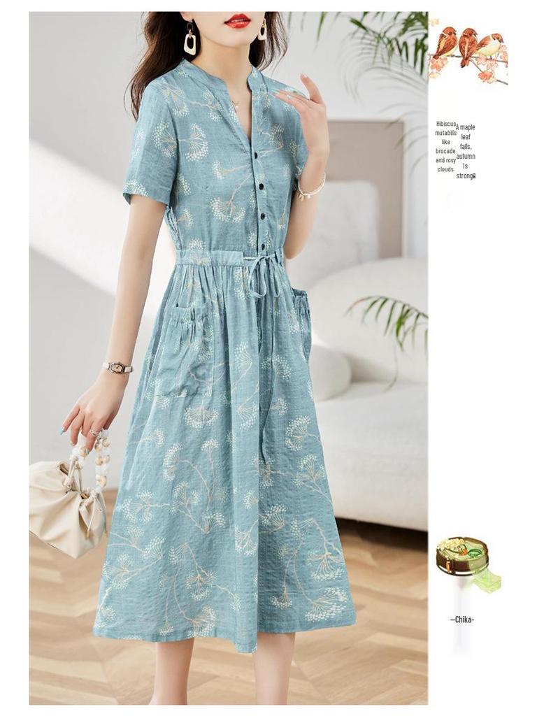 Floral Cotton & Linen Dress - 2025 New Summer Collection for Sophisticated Women