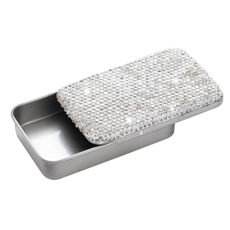 Metal Storage Holder With Glittering Diamonds Smooth Sliding Cover Designs Storage Stylish Accessory
