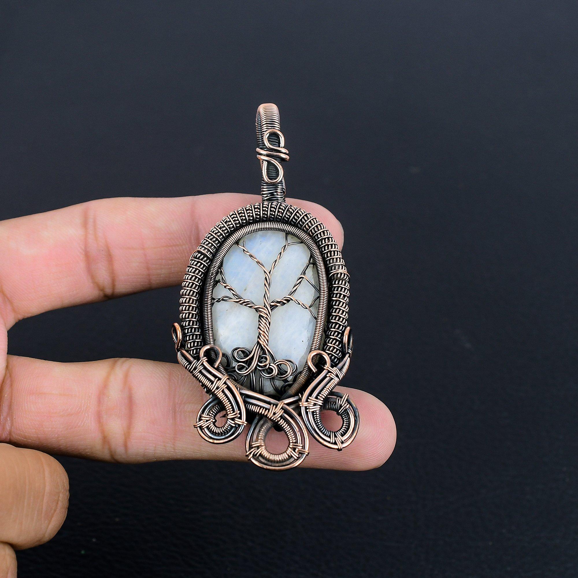 

Подвеска из радужного лунного камня, ювелирное изделие из драгоценного камня, подвеска, обернутая медной проволокой 999 пробы, красивая подвеска ручной работы 2.28 Inches