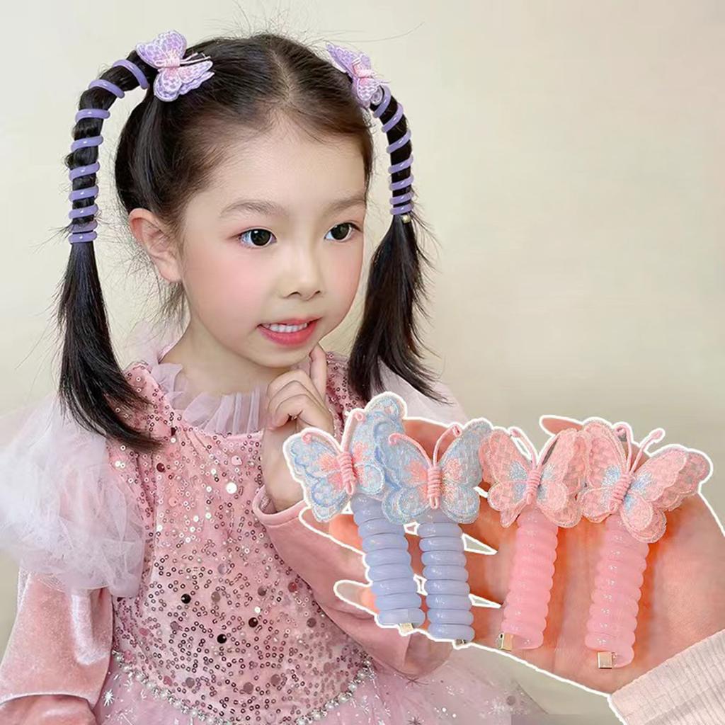 Telephone Cord Spiral Hairband Butterfly Hair Tie for Little Girl Sweet Ponytail Holder Elastic Hair Styling Accessories