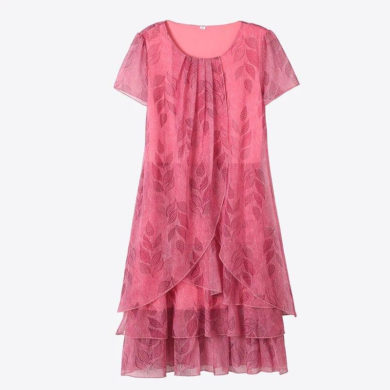 

Летнее платье, повседневное платье с коротким рукавом и круглым вырезом с цветочным принтом, элегантное вечернее платье 5XL, женская одежда XXXL красный