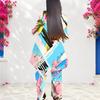 Women Plus Size Blue White Pink Printed Round Neck Long Sleeve Layered Two Piece Pants Set
