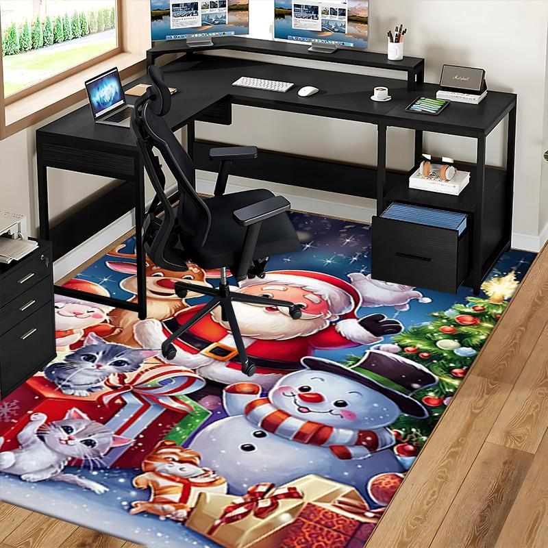 Christmas Santa Claus Reindeer Snowman Cat Chair Mat - Anime Cartoon Design, Non-Slip Carpet for Office, Home Decor, Living Room, Bedroom, Game Room &