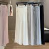 Women's Linen Texture Wide Leg Pants Elastic Waist Loose Straight Long Trousers