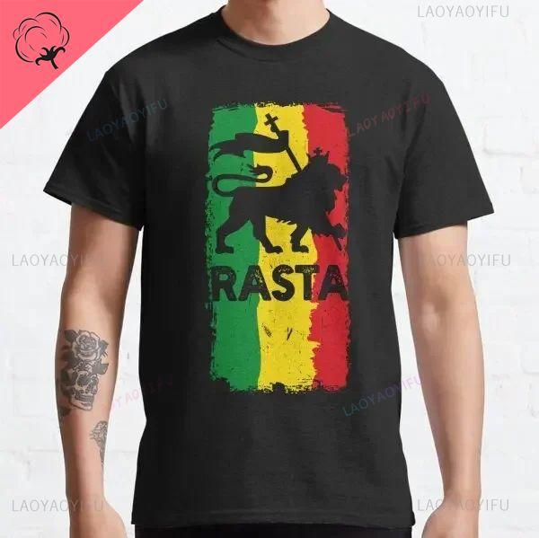 T-shirt Leone Rasta Giuda Cuffie Rastafariano Giamaicano Zion Uomo Cotone di Alta Qualità Canottiera Casual Traspirante Abbigliamento Street