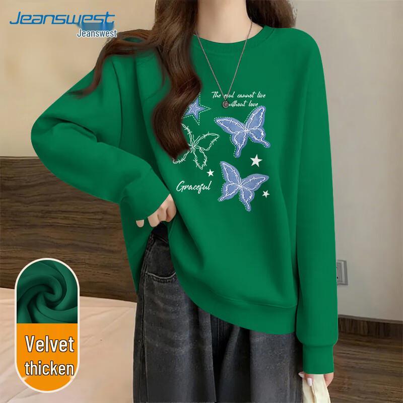 JEANSWEST Damen Fleecegefüttertes Rundhals-Sweatshirt