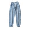 Women Summer High Waist Thin ElasticX Jeans Thin Drawstring Nine Points Harem Pants