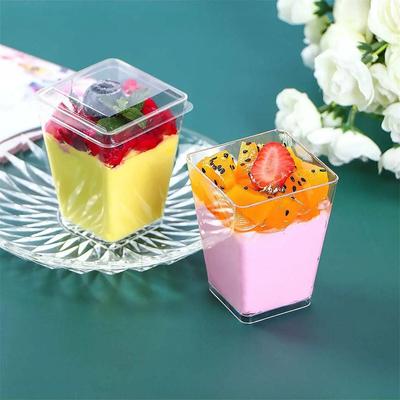 10pcs-Plastic Dessert Cups Square Trapezoid Disposable Food Cake Cup Cube Pudding Sauce Jelly Container
