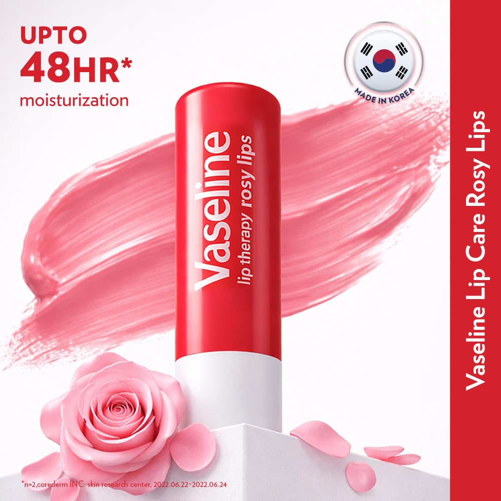 Vaseline Lip Care Rosy Lips Tinted Lip Balm Stick 4.8g Pack of 1 for Soft, Hydrated, Naturally Pink Lips