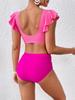 Women's Swimsuit Solid Color Ruffles Sexy High Waist Swimsuit Bikini Separate Suit Beach Wear
