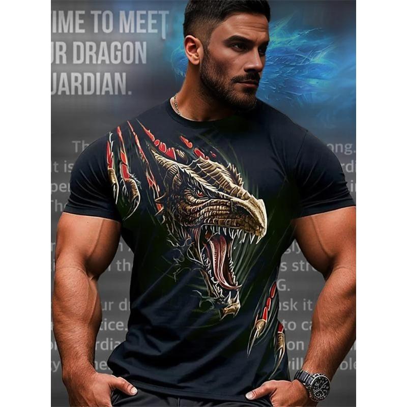 3D Drageprint Herre T-shirt Sommer Daglig Afslappet Herre Street T-shirt Udendørs Sport Kortærmet Urban Mode Herre T-shirt
