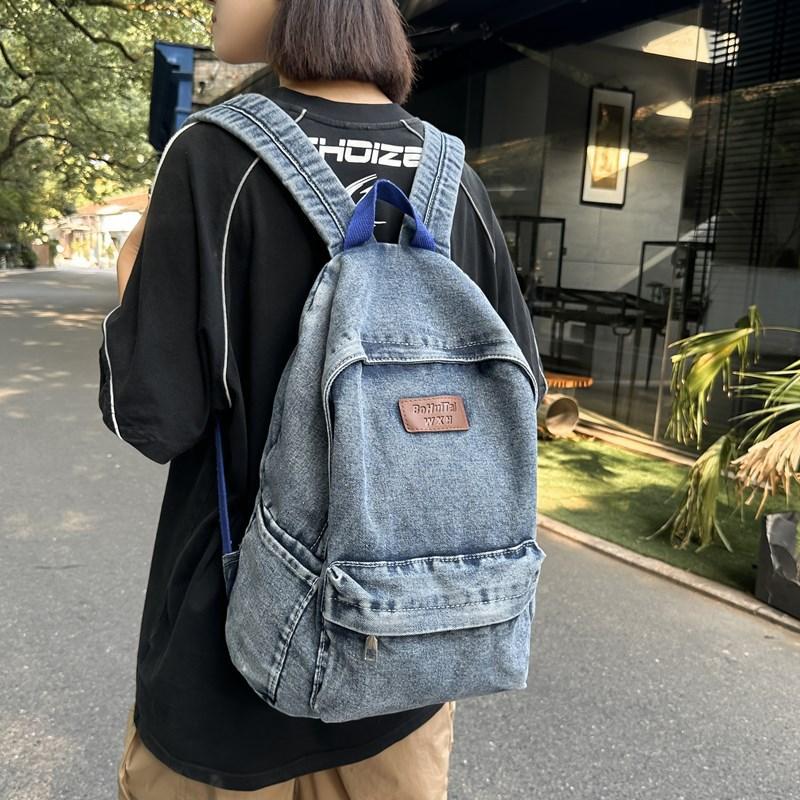 Schoolbag retro denim backpack women's 1011 new large-capacity casual Korean version old schoolbag student class backpack