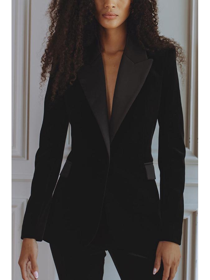 Autumn Winter 2025 Velvet Korean Suit Set - Women's Long Sleeve Commuting Party Two-Piece.