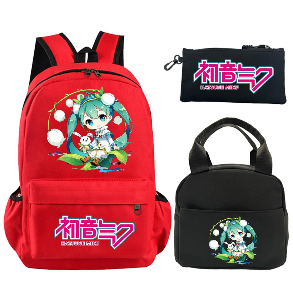 3Pcs/set Anime Hatsune Miku Printed Backpack with Shoulder Bag Pencil Case for Teenager Student Boy Girl Schoolbag Large Capacity Waterproof Bookbag