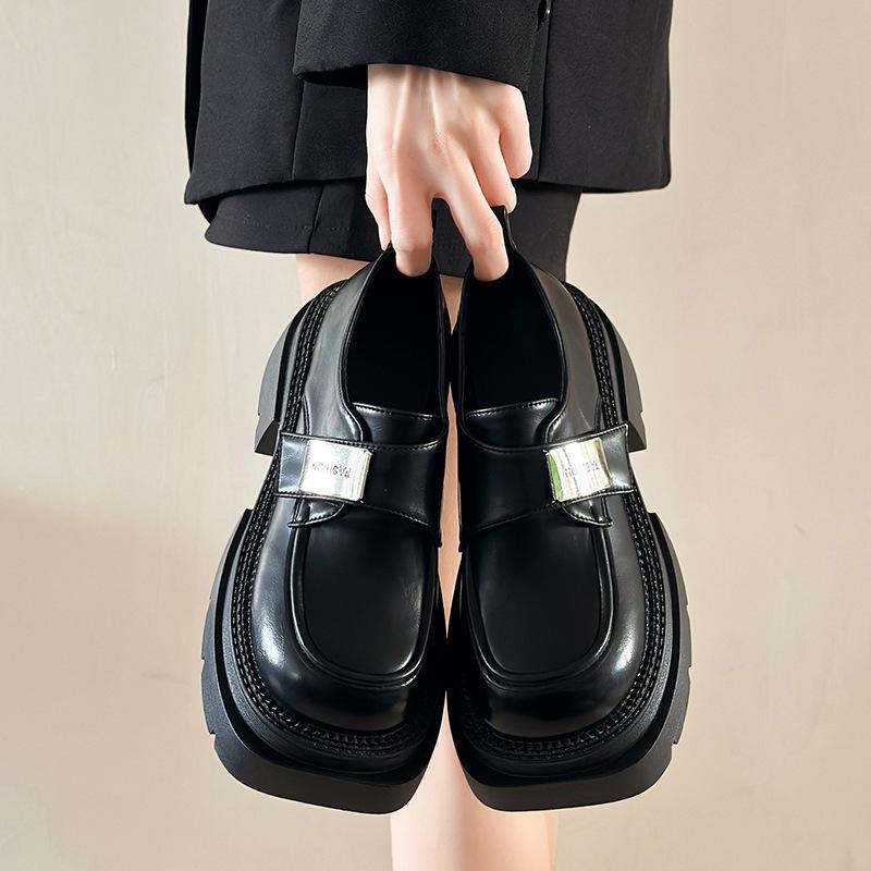 

Стук и выгляди стройной~ Лоферы на толстой подошве для женщин на весну и осень 2025 года, новая модель, туфли-маффины, британские маленькие кожаные туфли Мэри Джейн 39 чёрный