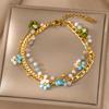 Bracelet Multi-Rangs Style INS Haut de Gamme en Acier Titane avec Pierre Concassée Colorée et Placage Or 18 Carats
