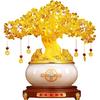 Aris & Juno Liuli Handmade Glazed Fortune Tree Treasure Bowl, Wealth Attractor Ornament with Wood Base, Chinese Style Home Office Desk Decoration,