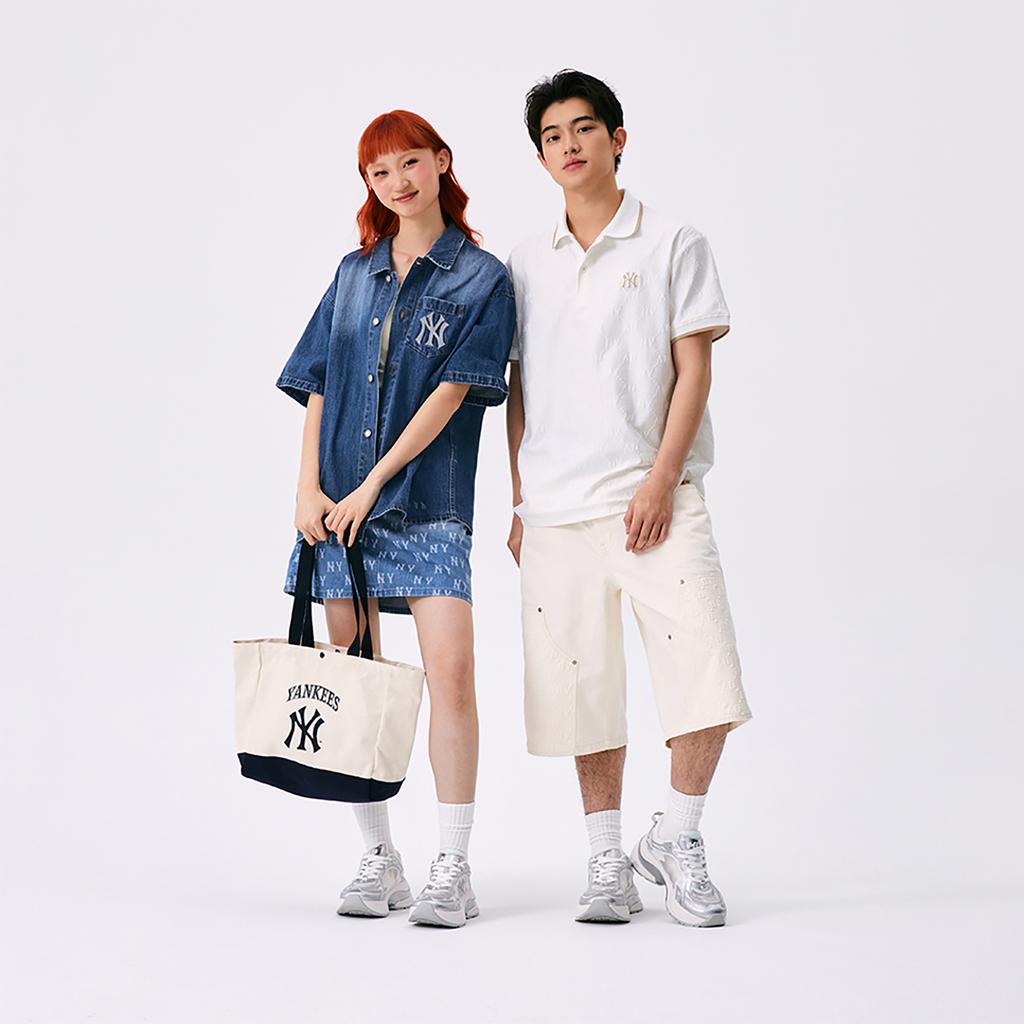 New MLB MONOGRAM Collection New York Yankees SS25 Denim Shorts Men's White 3LDPM0253-50CRD