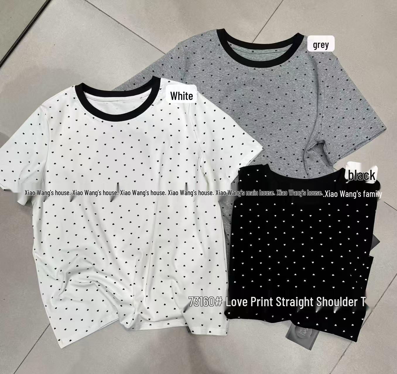 

Xiao Wang s Summer Korean Style Plus Size Casual Heart T-shirt One Size белый